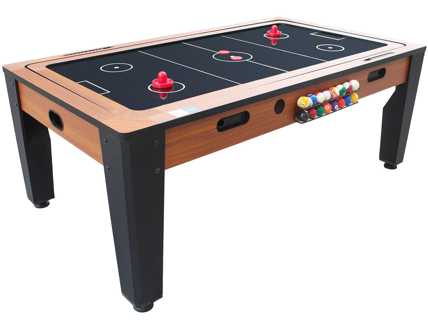 Table multi jeux bois foncé rotative 7FT billard - hockey - Ping-pong